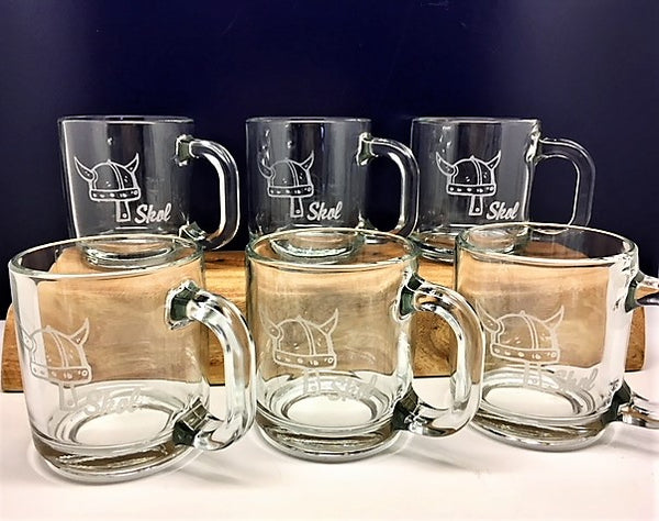 Glass Viking Jug & Two Mugs